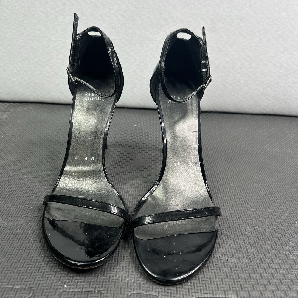Stuart Weitzman Black Patent Nudist Sandals 11.5M Ankle Strap Stiletto Formal - Picture 6 of 16